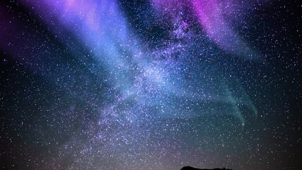 Wall Mural - aurora purple blue and milky way galaxy canyon north tilt down