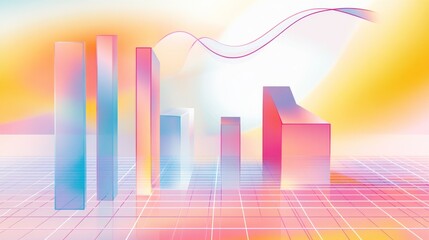 Poster - Abstract Digital Landscape with Colorful Bars and Gradient Background