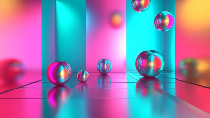 Aufkleber - Colorful Abstract Background with Floating Spheres and Reflections