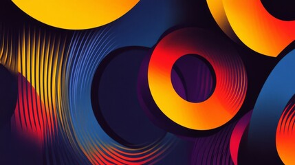 Fototapete - Vibrant Abstract Design with Colorful Circles and Wavy Patterns