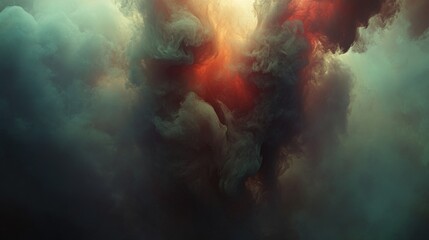Fototapete - Ethereal Abstract Swirling Clouds with Fiery Hues and Dark Shadows