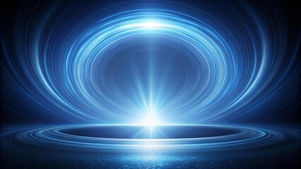 Wall Mural - abstract circular light emitting bright glow with blue hues surrounding a circular stage platform wi