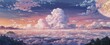 © Kami.Studio - Serene Sunset Landscape:  Island in a Sea of Clouds with Majestic Mountains and Flying Birds
