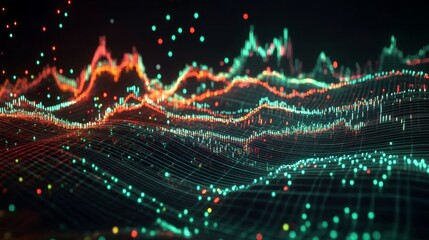 Poster - Abstract Digital Waves with Colorful Particles and Glowing Lines