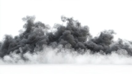Fototapete - Dark Smoke Clouds Rising Over White Background in a Dramatic Image