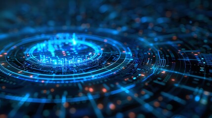 Wall Mural - abstract of a futuristic digital interface with glowing circuits and network connections