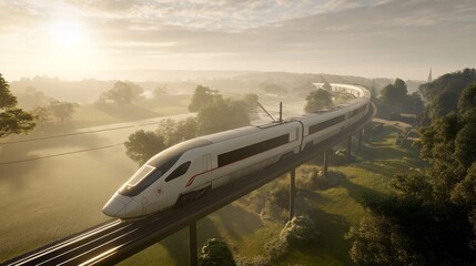 Poster - Scenic High-Speed Train Journey Through Lush Green Landscape