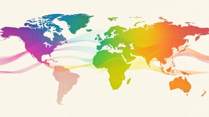 Poster - Colorful World Map with Flowing Lines and Vibrant Gradient Design