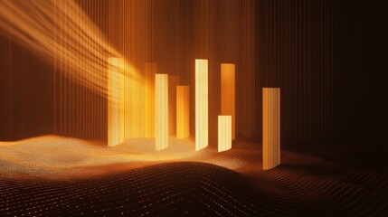 Aufkleber - Abstract Light and Shadow Composition with Vertical Pillars in Gold
