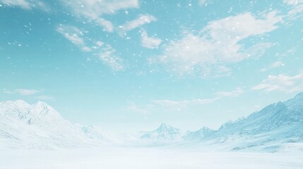 Naklejka na meble A serene winter landscape with snow-covered mountains under a blue sky.