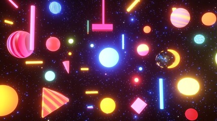 Poster - Colorful Geometric Shapes Floating in Cosmic Space Background