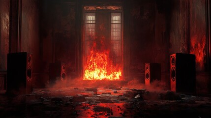 Wall Mural - Infernal Soundscape: A Burning Building Interior