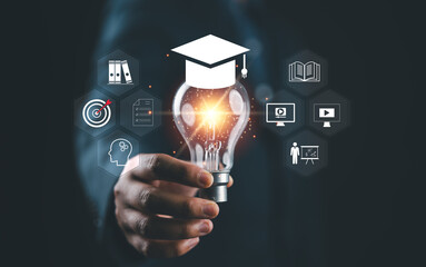 Leinwandbilder - E-learning technology concept. AI and machine learning enhance personalized learning. Technology course, teaching, business training. E-learning, online education, education, internet learning.