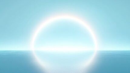 Fototapete - Minimalist light blue background with glowing circle smooth reflective surface for product presentation