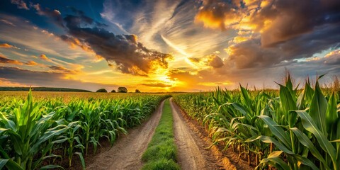 Wall Mural - Captivating Cornfield Landscape at Golden Hour with Rule of Thirds Composition for Stunning Agricultural Photography