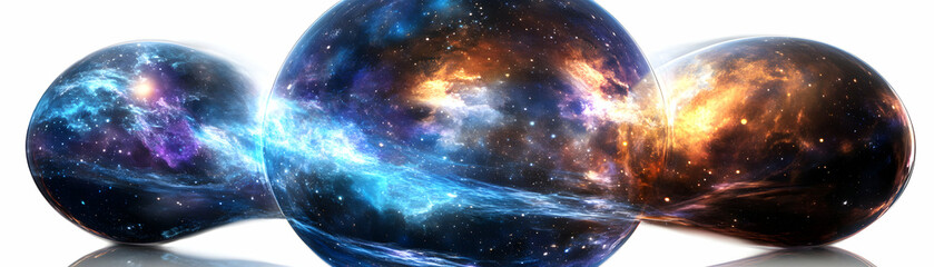 Wall Mural - cosmic spheres: a 3d digital art of interconnected galaxies displaying vibrant nebulae and stellar c