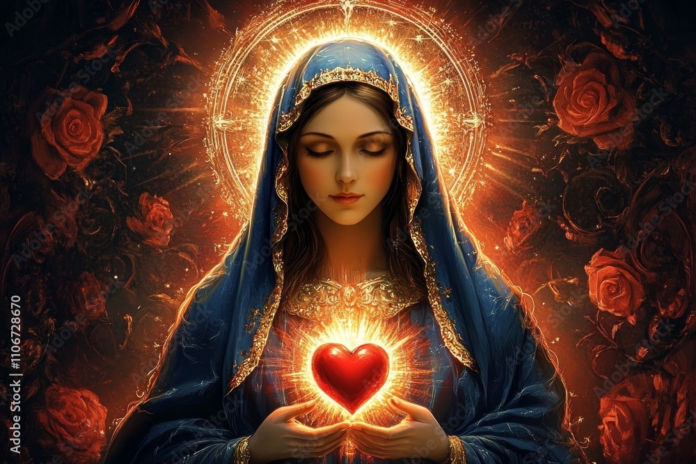 Immaculate Heart of Mary Digital Painting Religious Art Sacred ...