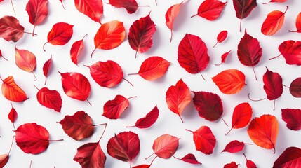 Wall Mural - Red autumn leaves pattern on white background