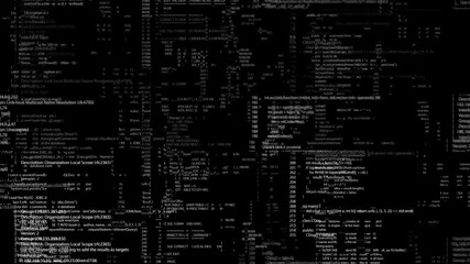 Hacking glitch Programming code noise effects Hackers program code, running on screen. encrypting computer files, Ransomware Malware Attack. digital technology security hacking or cyber security 3D 4K