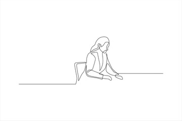 Wall Mural - Single line drawing of a person sitting at a desk.