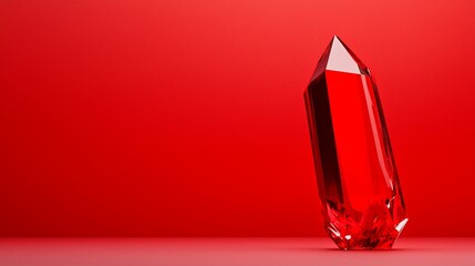 Red crystal gemstone on red background.