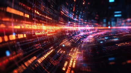 A digital background with code and computer screens, representing software development and coding in a futuristic style