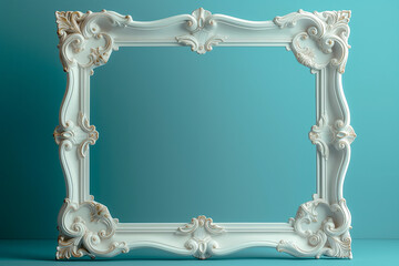 Ornate baroque style picture frame on a teal background