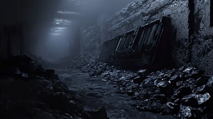 Wall Mural - Dark Tunnel: Coal Mine Ruins