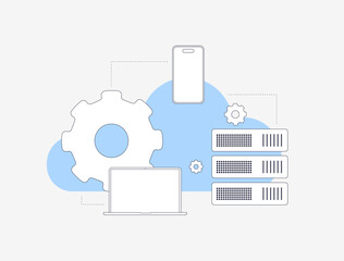 Wall Mural - cloud technology illustration with servers, networks and mobile devices. cloud computing, data stora