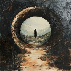 Wall Mural - Woman Silhouette at Tunnel End: A Journey of Hope