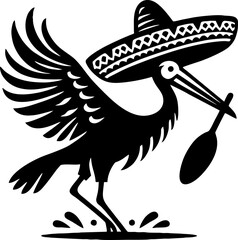 Wall Mural - Stork black Solid silhouette Logo in the Mexican style 

