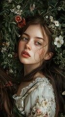 Wall Mural - Dreamy portrait of a girl in a flower crown