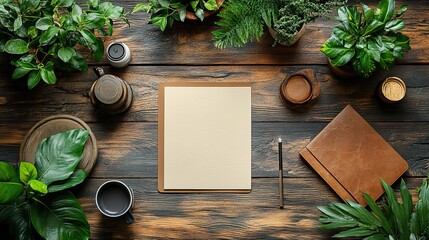 A real photo mockup template displays branding stationery including a letterhead and folder