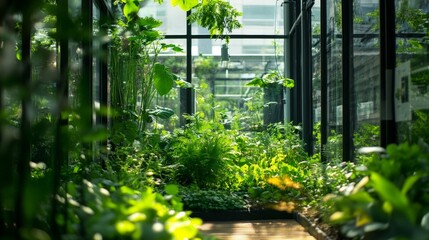 Wall Mural - a sustainable urban garden powered by ai and iot technology, showcasing green innovation
