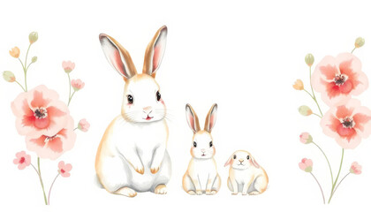 Wall Mural - Three rabbits are sitting in a row