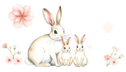 Wall Mural - White rabbit is sitting between two other rabbits