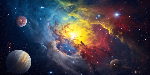 Wall Mural - Celestial Symphony, The Enchanting Beauty of Colorful Nebulae and planets in Deep Space In the vast expanse of the universe lies one of nature’s most breathtaking phenomena