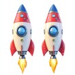 © khalid_spk - Cartoon rocket vibrant colors red and white spacecraft blue portholes yellow flame exhaust