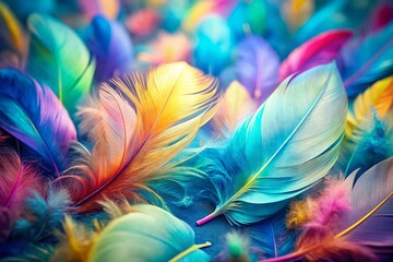 Wall Mural - Elegant Watercolor Feathers in Vibrant Colors – A Stunning Display of Nature's Beauty Captured in Artistic Detail for Home Decor and Creative Projects