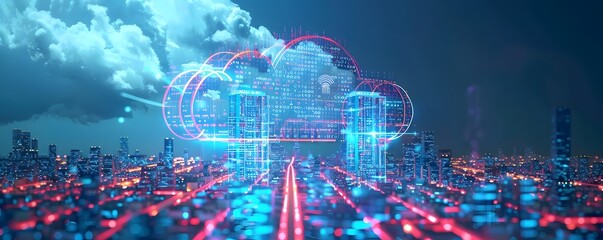 Cloud Computing Over A Modern Cityscape At Night