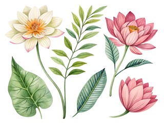 Watercolor Flower and leaf collection