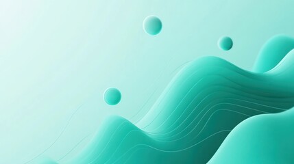 Aufkleber - Abstract design featuring flowing shapes and spheres in a soothing teal color palette.
