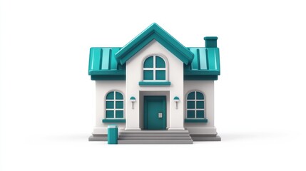 Leinwandbilder - A stylized house with a teal roof and door, featuring steps and a mailbox.