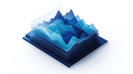 Fototapete - Abstract visualization of layered data waves in blue tones, representing complex information.