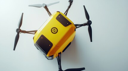 Poster - A top-down view of a yellow drone with four propellers, designed for delivery or aerial tasks.