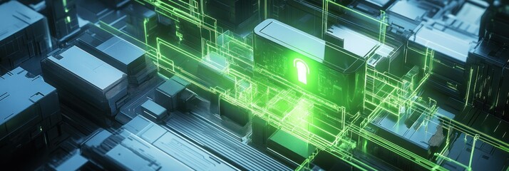 Aufkleber - A digital representation of secure data storage with a glowing lock symbol.