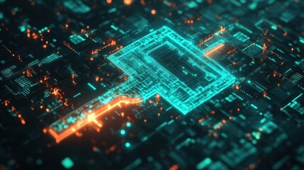Aufkleber - A digital representation of a circuit board with glowing elements.