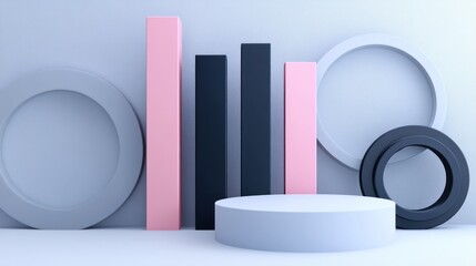 Aufkleber - Abstract geometric shapes in pastel colors arranged artistically against a simple backdrop.