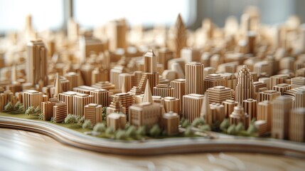 Poster - 3d wood city isolated.