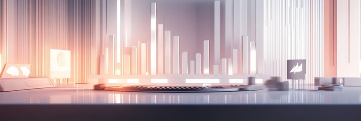 Poster - A modern workspace featuring digital displays and soundwave visuals.